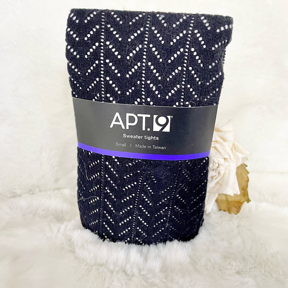 New with tags APT 9 SWEATER TIGHTS with see through design BLACK SZ SMALL 4’11”-